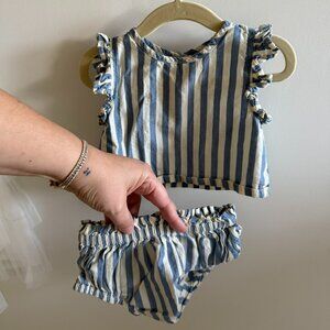 Pink Chicken Cotton Abigail 2-Piece Set - Blue Stripe